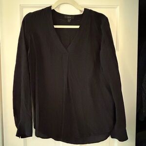 Jcrew black silk vneck blouse with hemstiching size 8; gently worn